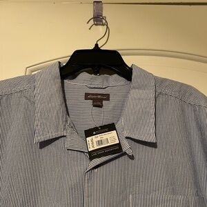 Eddie Bauer Men’s Blue and White Pinstripe Button-Down Shirt